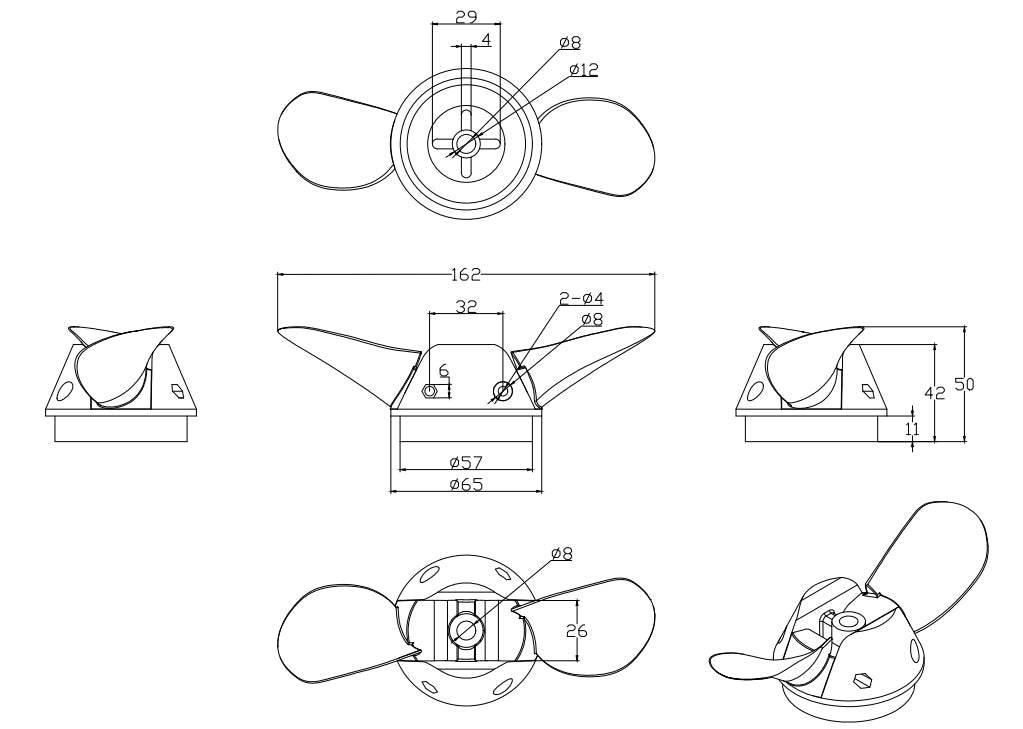 Cánh Quạt Gập 2 Lưỡi Flipsky 162mm Cho Thuyền Efoil