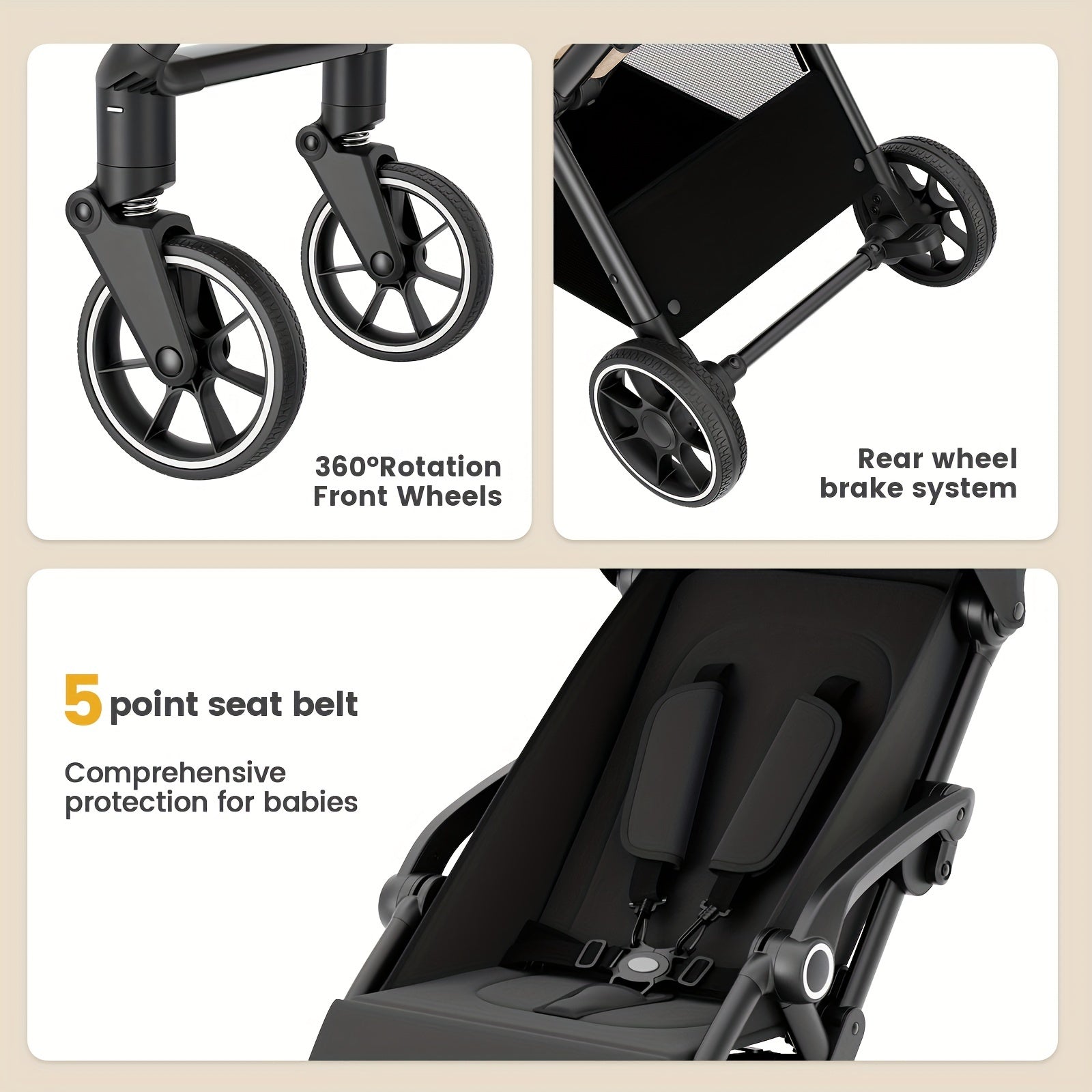 Foldable Travel Stroller for Baby, Reversible Seat