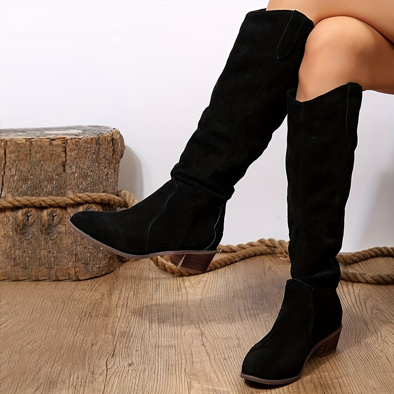 [Vintage Western Cowboy Boots] Ylxhoa Women's Vintage Western Cowboy Boots - Knee-High Pull-On Boots with Chunky Heels, Slip-Resistant PU Outsole, Pointed Toe, Durable Construction - Western Booties for Country Western Events - Daisan Mart
