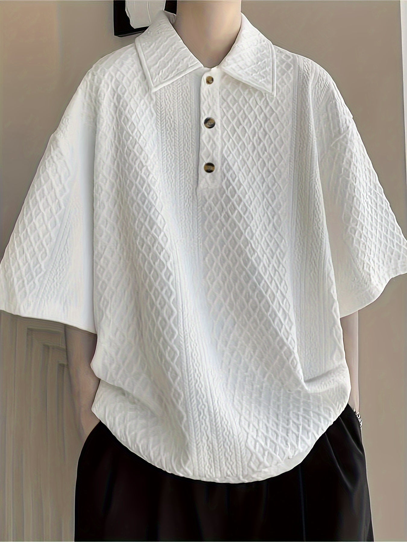 Men's Golf Shirt Loose Fit, Geometric Pattern, Short Sleeves
