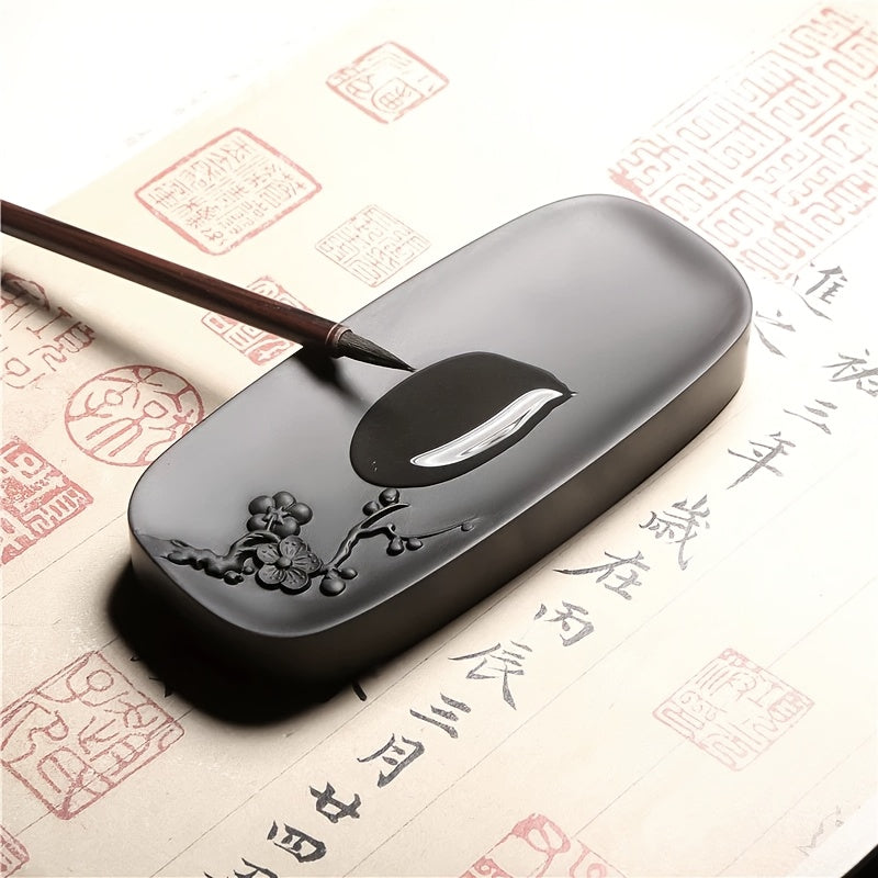 [Premium Inkstone] Premium Natural Stone Hand-Carved Plum Blossom Inkstone | Traditional Chinese Design, Smooth Writing Surface, Perfect for Calligraphy and Art Supplies, Shaoxing Stone with Ink Pool - Daisan Mart