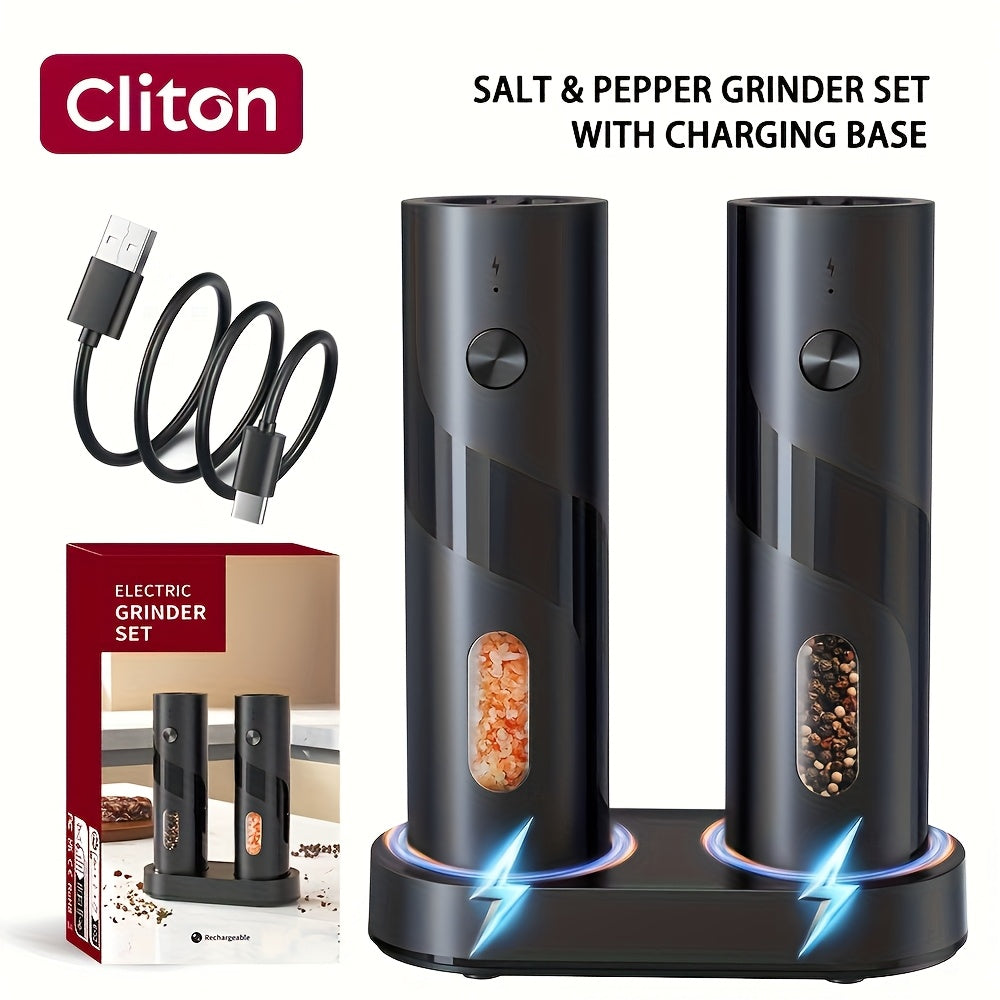 Convenient 2-piece LED automatic electric salt and pepper grinder set
