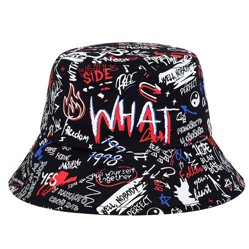 Mũ Bucket Nam What Graffiti Đen Phong Cách Streetwear