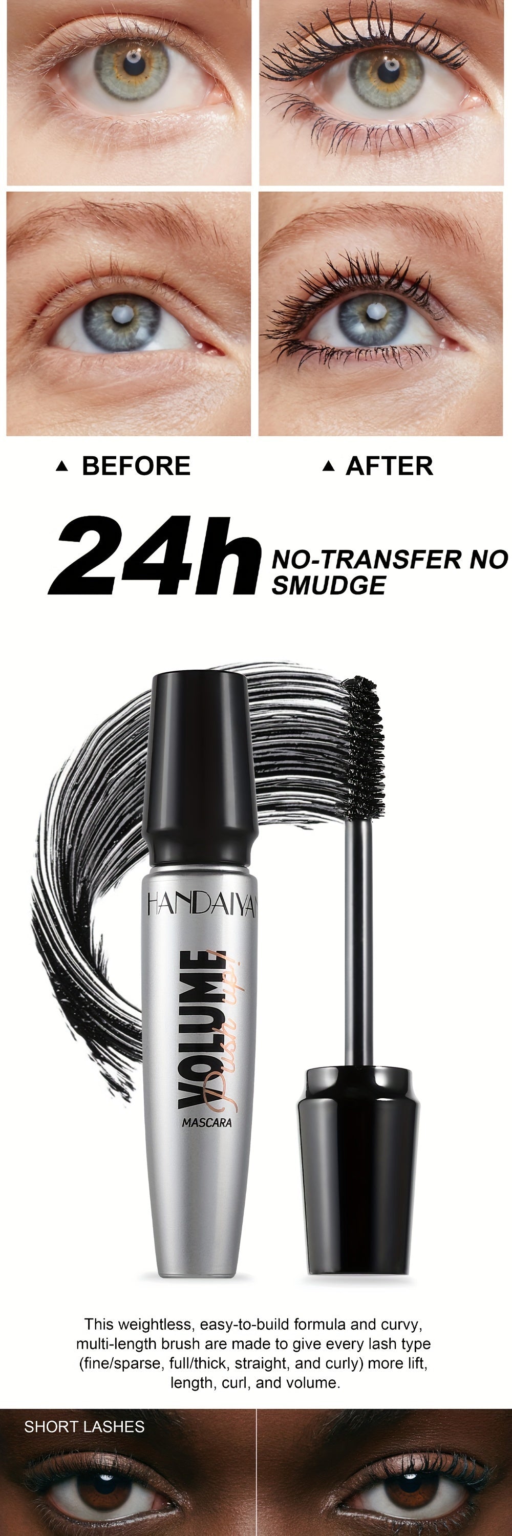 Mascara HANDAIYAN Dày, Cong, Chống Nước, Đen 12g