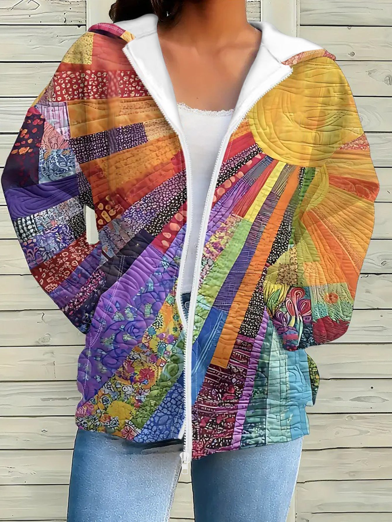 Áo Khoác Nữ Boho Vintage Họa Tiết Mặt Trời Sắc Màu