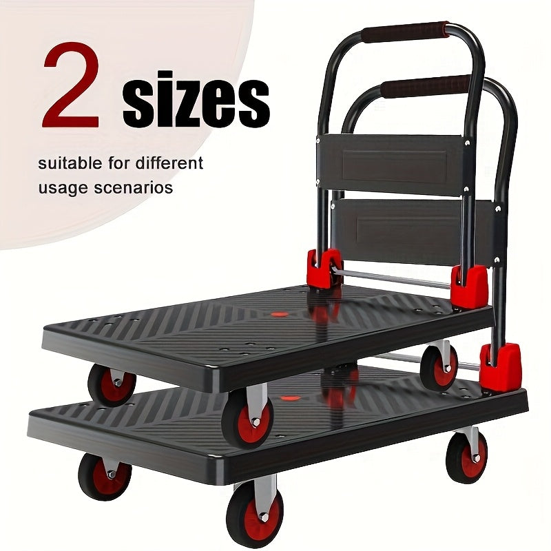Collapsible Platform Trolley with Strong Load-bearing Capacity, A Multi-functional And Practical Flatbed Cart with 360° Rotating Silent Rubber Tires, Made Of Plastic Material, Heavy Duty Cart, Warehouse Trolley, Spacesaving