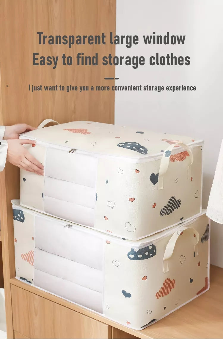 [Large Capacity Storage Bag] Large Capacity Foldable Clothes Storage Bag | Thick Fabric with Reinforced Handles, Sturdy Zipper & Transparent Window | Suitable for Quilts, Blankets, Bedding | Storage Bins, Baskets & Containers - Daisan Mart