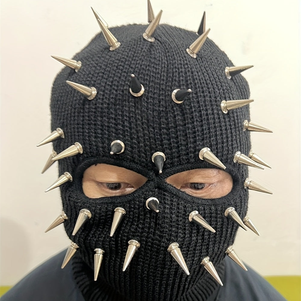 Street heavy industry bullet personality hip-hop rock punk style three-hole knitted headgear trendy net red masked hat