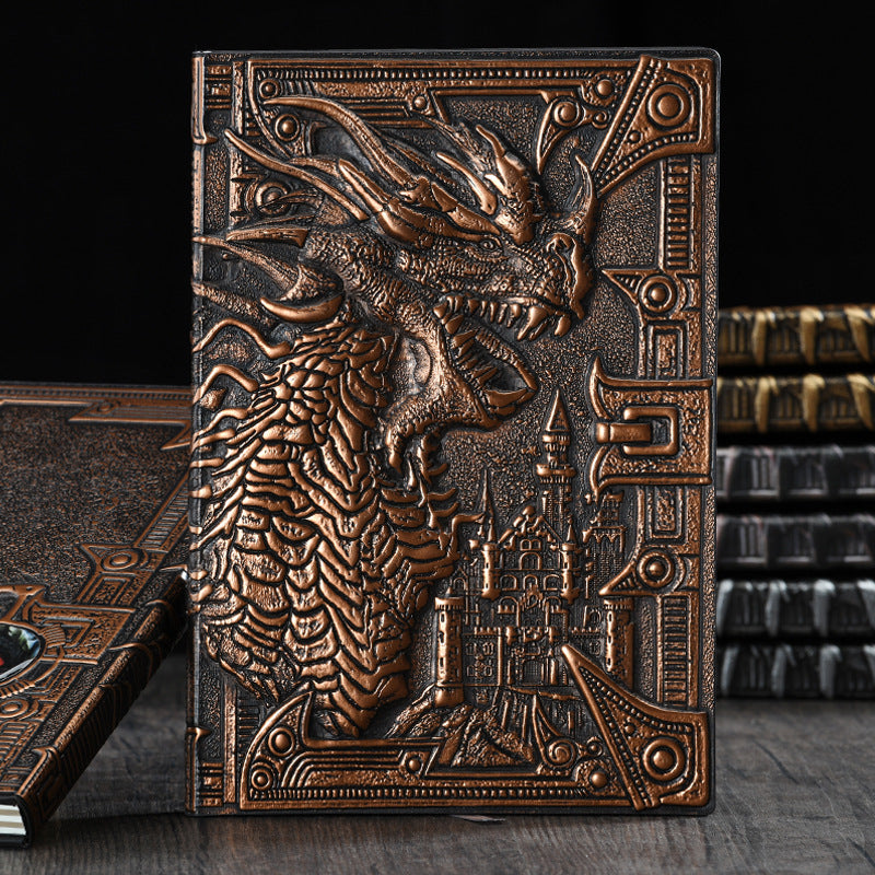 AOXUNDIY Embossed Dragon Journal Notebook, Animal Theme Plain Ruling Writing Pad with 3D Metal Dinosaur Design, Dinosaur Room Decor