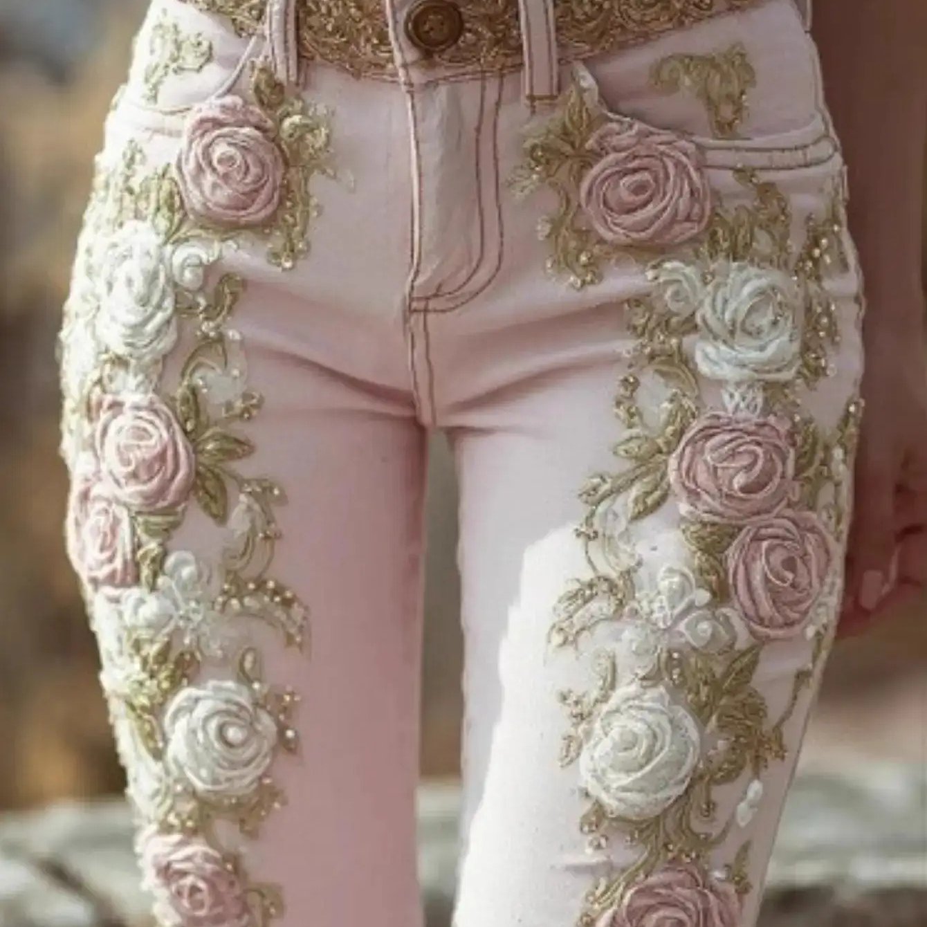 Women's Slim-Fit High-Waisted Trousers with Hand-Embroidered Pinstripe-Like Design - Elegant Solid Color Pants (No Zeros) for, Commuting & Formal Events - All-Season Tailored Fit, Machine Washable - Professional & Casual Wear - Daisan Mart