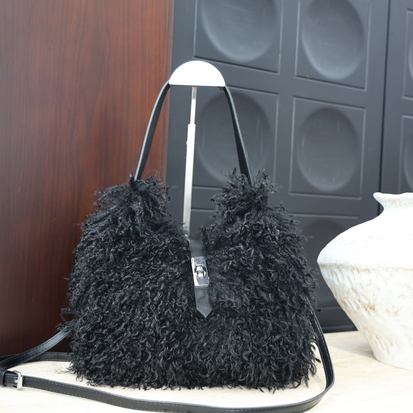 Women's Faux Wool Handbag - Soft &amp; Elegant Crossbody Bag