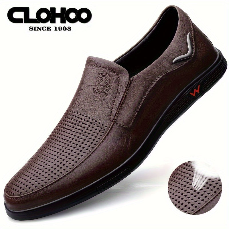 CLOHOO Men's Loafers, Elegant Cowhide, Anti-Slip
