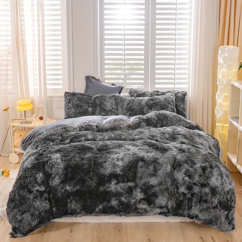 3pcs Y2K Tie Dye Plush Duvet Cover Set ( 1 Duvet Cover + 2 Pillowcase), Soft & Warm Bedding Set