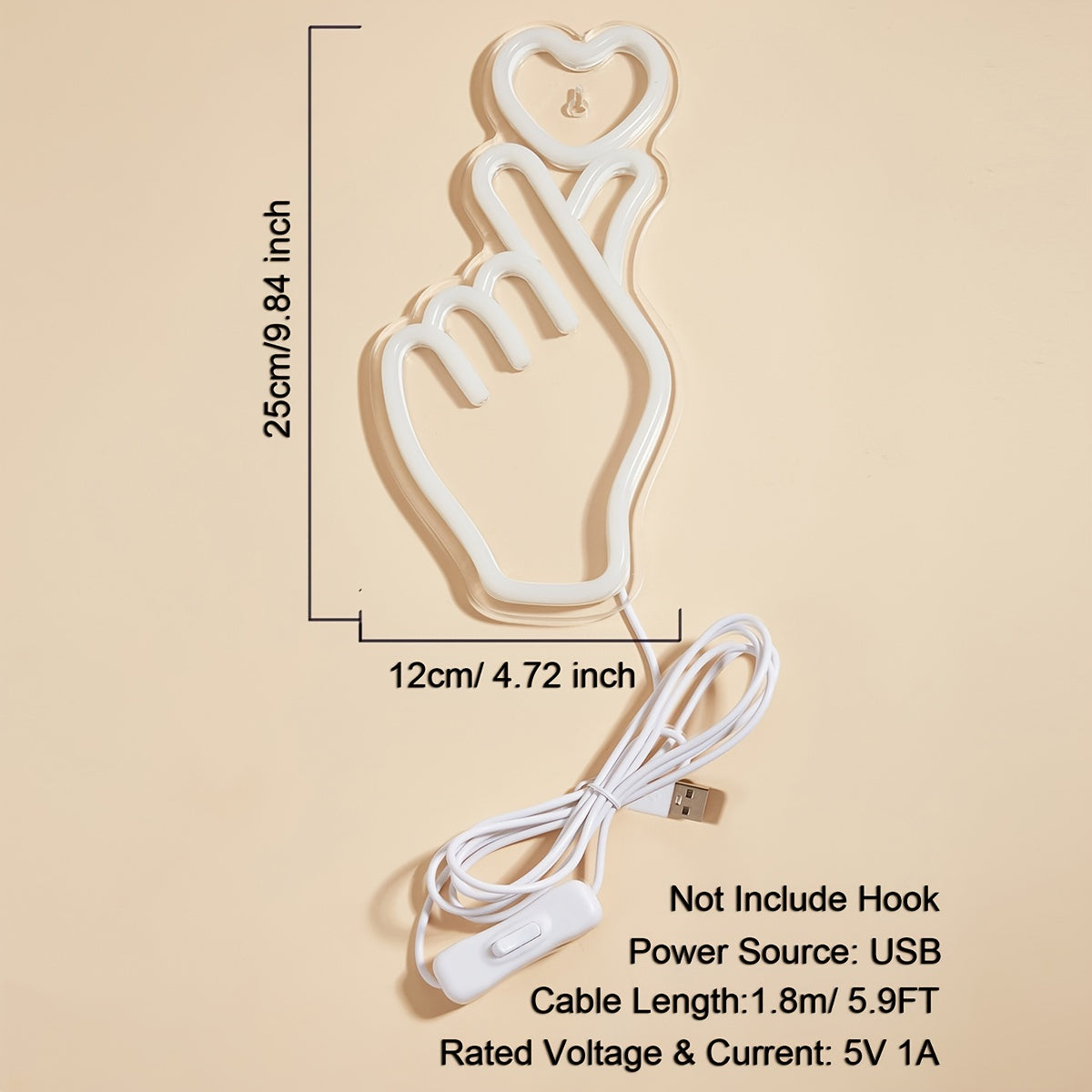 Heart Hand LED Neon Light, Bedroom Decoration USB 5V