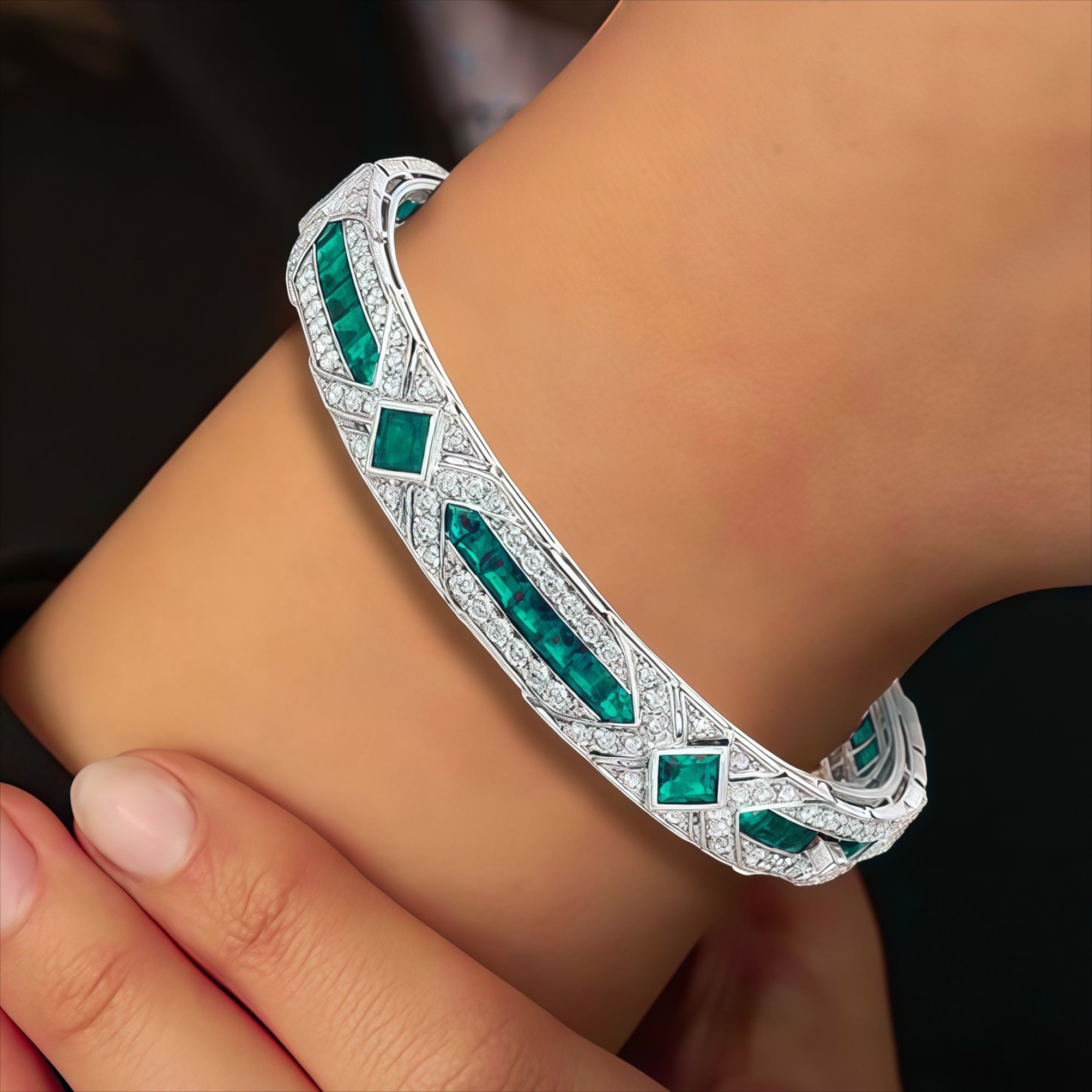 Vòng Tay Moissanite Xanh Sang Trọng Bạc 925 Cho Cặp Đôi