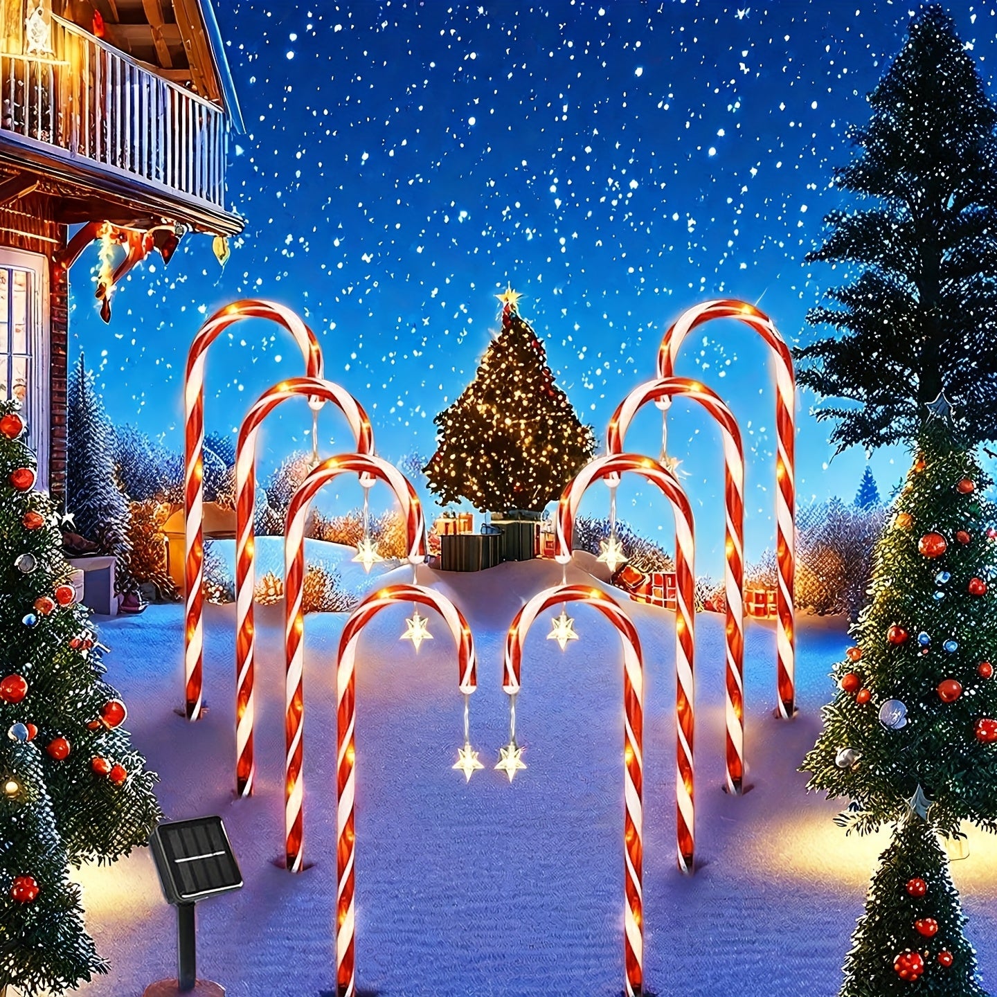 Đèn Sao Trúc Năng Lượng Mặt Trời Noel 5/10 Cây Đỏ Trắng