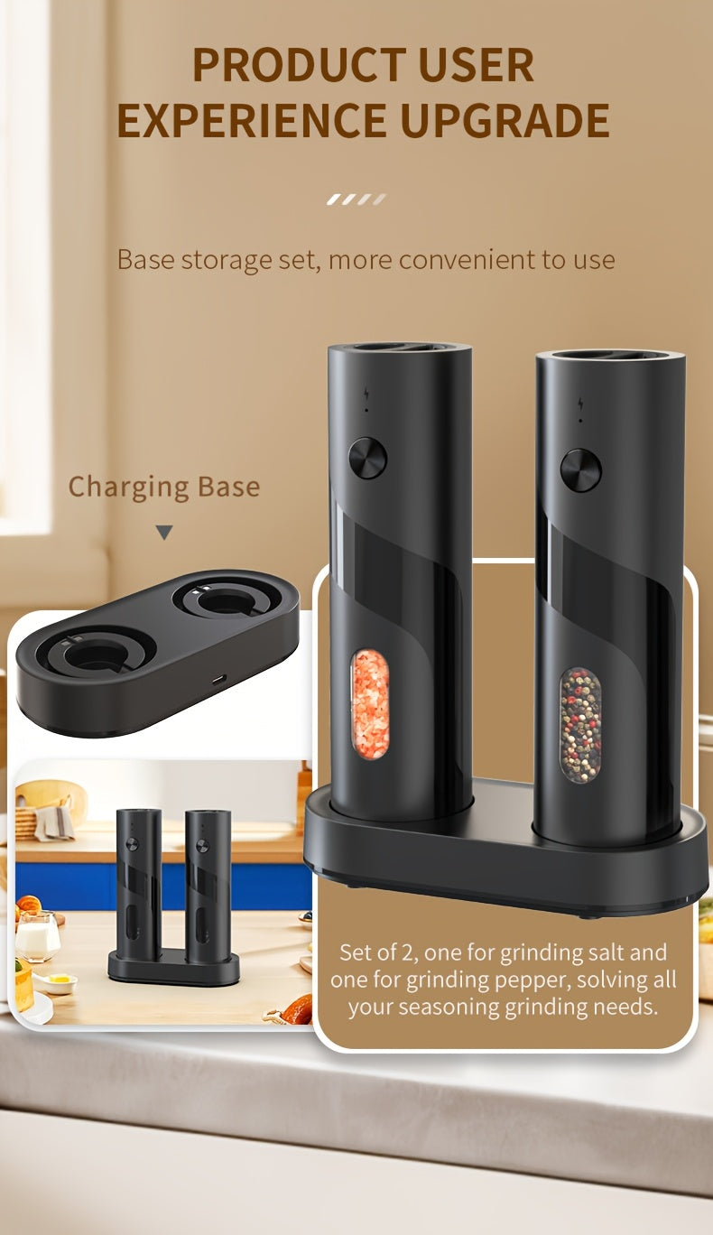 Convenient 2-piece LED automatic electric salt and pepper grinder set