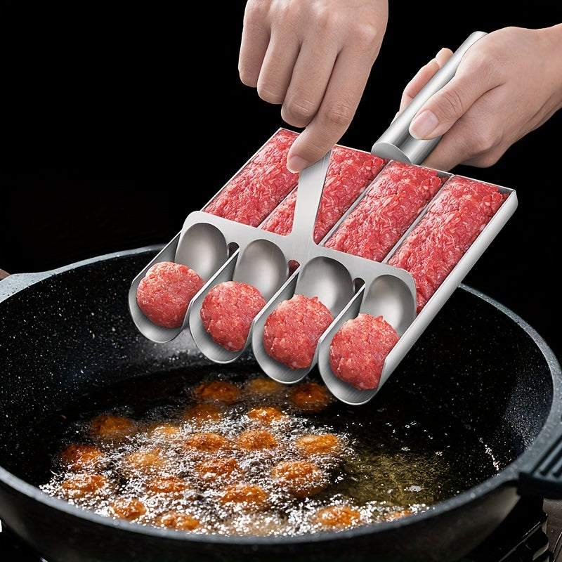 2pcs Stainless Steel Meatball Maker Set with Non-Stick Surface & Ergonomic Handle - Heavy-Duty 304 Food-Safe Construction, 4-Section Design for Uniform Spherical Shape - Ideal for Burgers, Meatballs, Rice Balls, Cookies - Eas - Daisan Mart