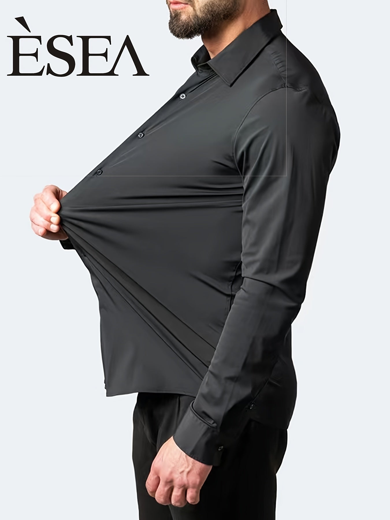 男士修身彈性正裝襯衫，輕薄商務翻領長袖襯衫，男士商務襯衫抗皺耐用純色正裝長袖襯衫，帶紐帶和口袋，適合工作、通勤、約會