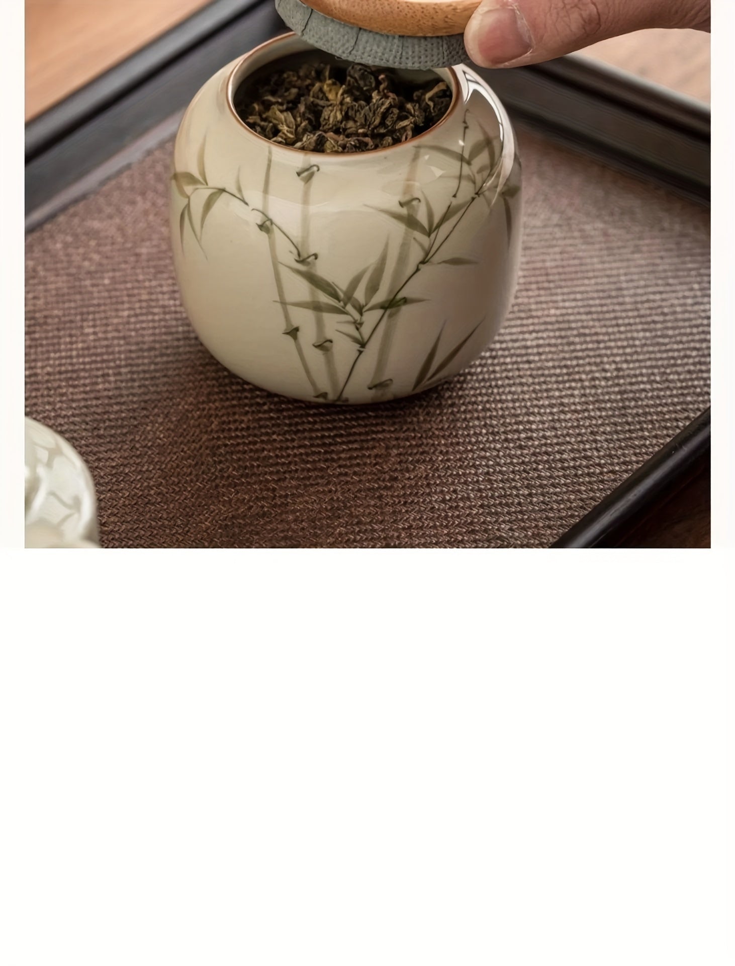 [High-Grade Pu'Er Green Tea Jar] Emerald Green Asparagus Fern Tea Jar Sealed Jar Ceramic Tea Container Moisture-Proof Chinese High-Grade Pu'Er Green Tea Warehouse