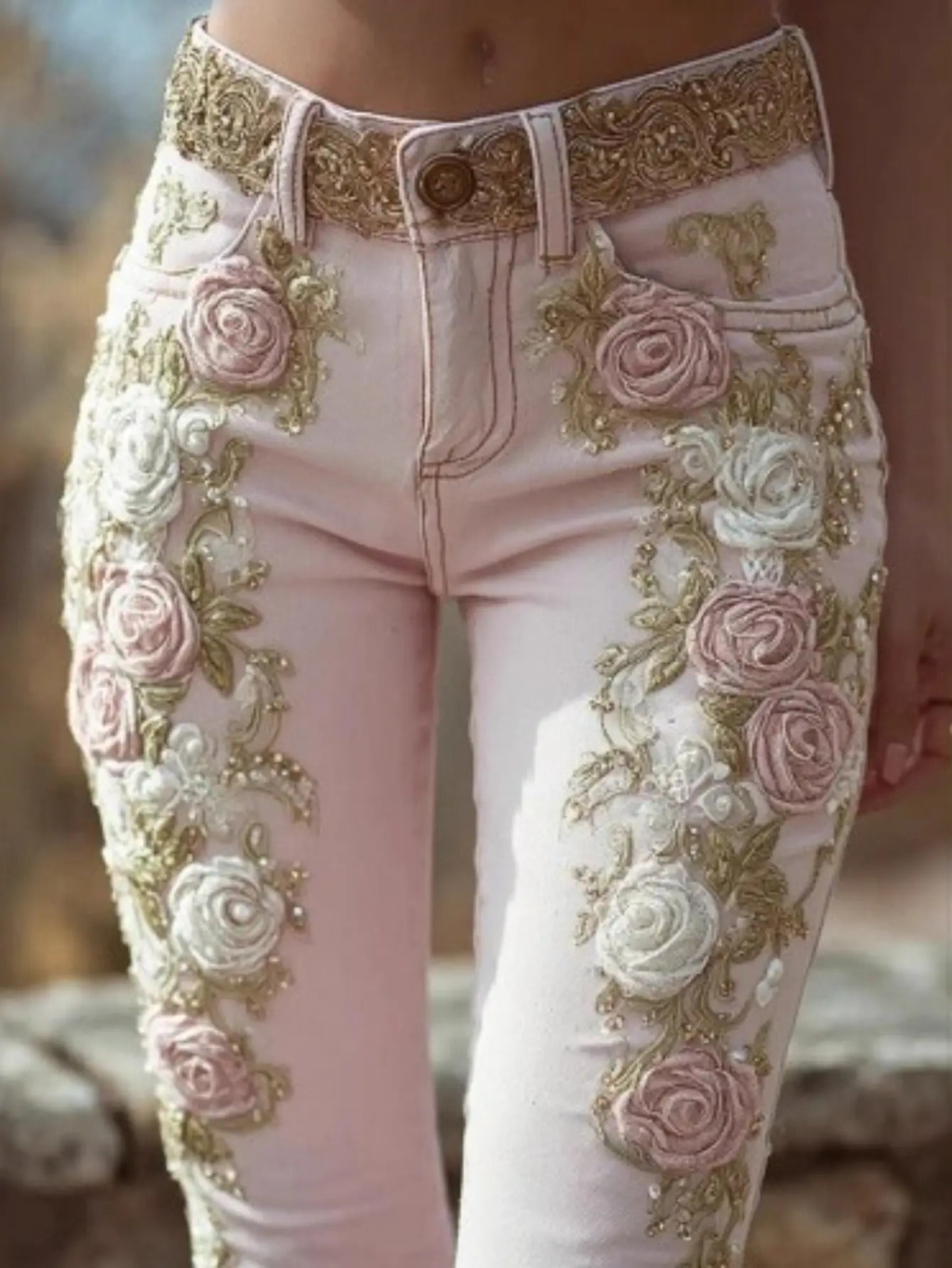 Women's Slim-Fit High-Waisted Trousers with Hand-Embroidered Pinstripe-Like Design - Elegant Solid Color Pants (No Zeros) for, Commuting & Formal Events - All-Season Tailored Fit, Machine Washable - Professional & Casual Wear - Daisan Mart