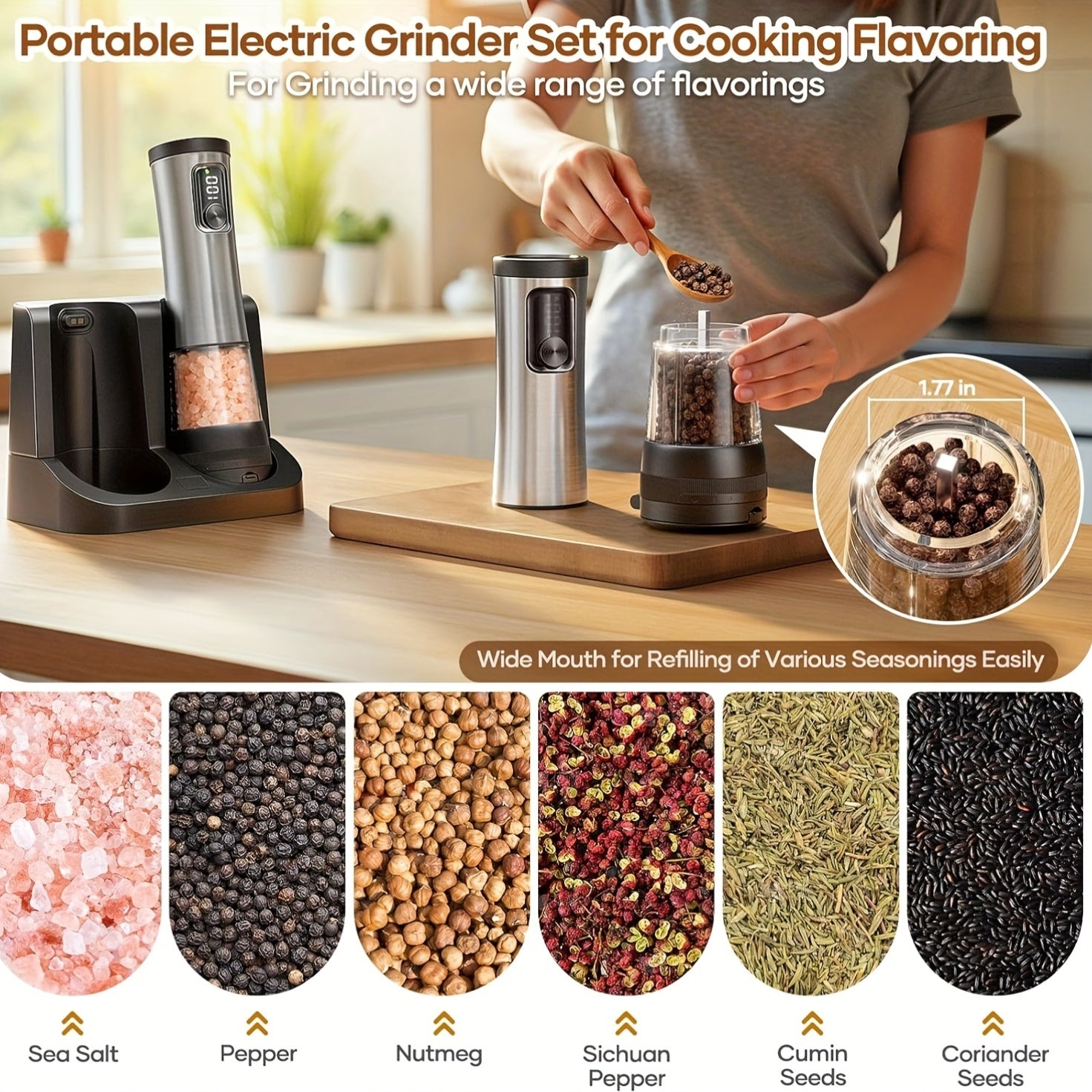 Large Rechargeable Electronic Salt &amp; Pepper Mill with LED Light