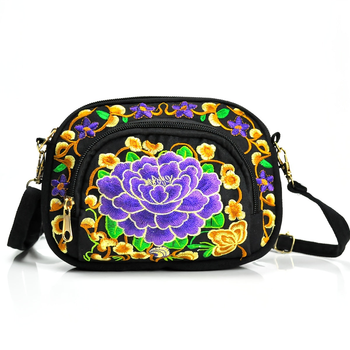 Embroidered Floral Crossbody Bag, Detachable Strap