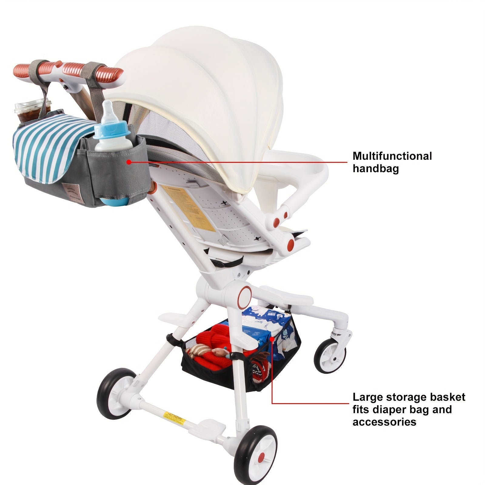 Multi-function foldable travel stroller with bag &amp; canopy