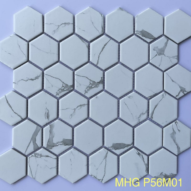 White Cloud Pattern Hexagonal Tile MHG P56M01