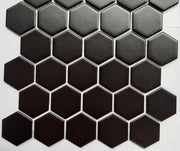 Matte black hexagonal mosaic tile code MHG900