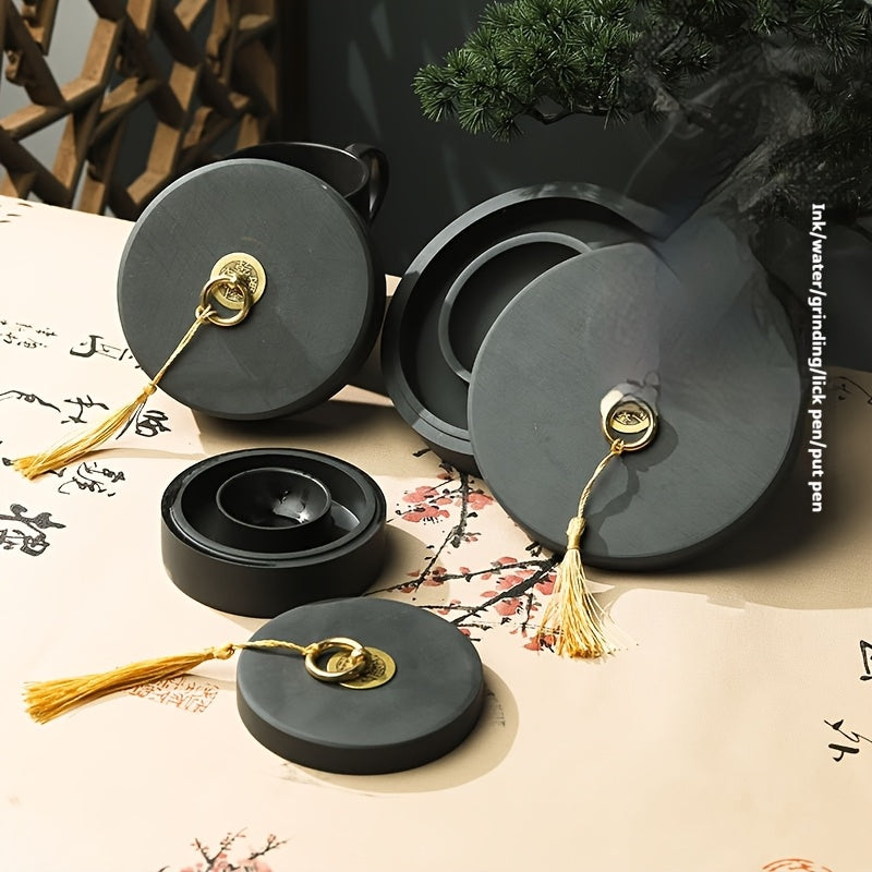 Nghiên Mực Đá Tự Nhiên Nắp Vàng - Pha Mực Truyền Thống