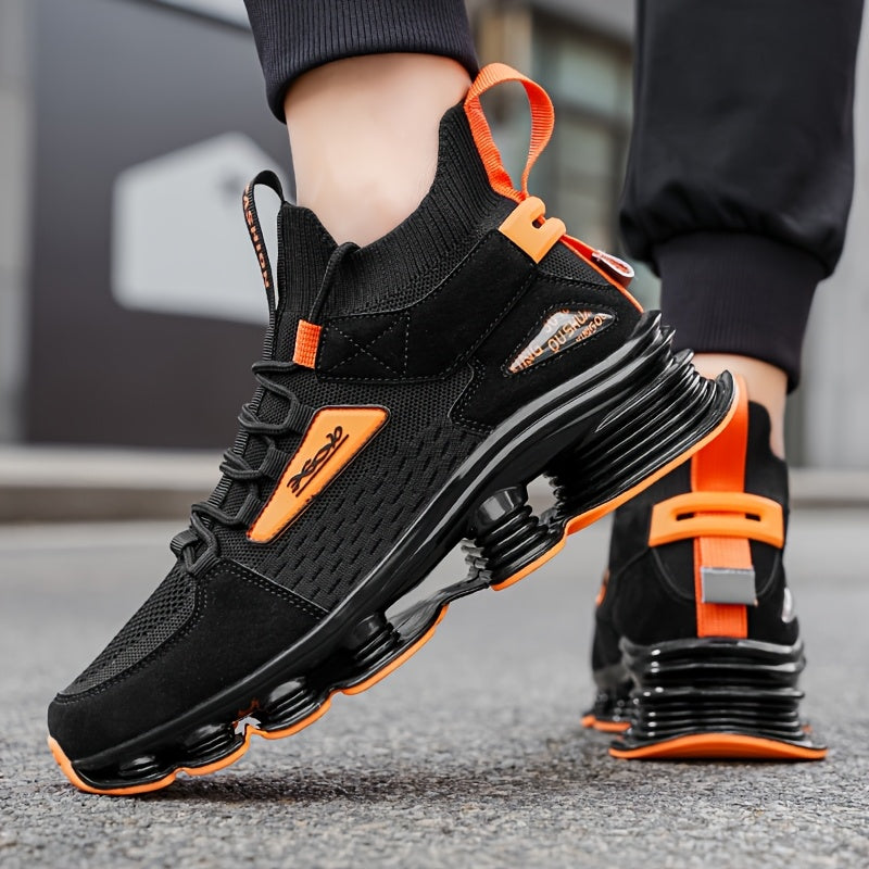 High-end Men's Running Shoes - Breathable Black Orange