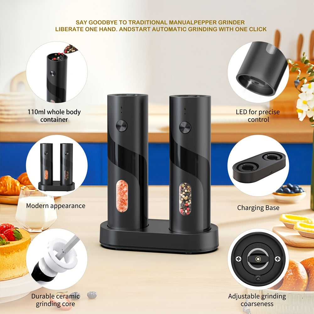 Convenient 2-piece LED automatic electric salt and pepper grinder set