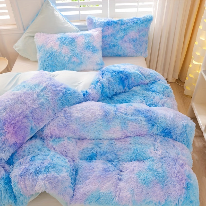 3pcs Y2K Tie Dye Plush Duvet Cover Set ( 1 Duvet Cover + 2 Pillowcase), Soft &amp; Warm Bedding Set