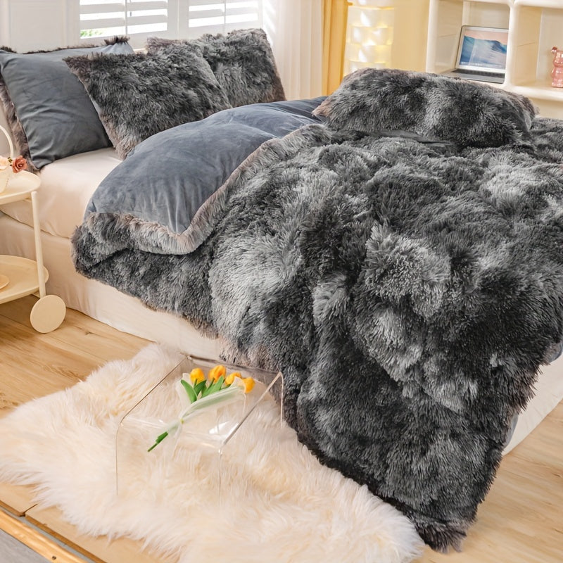 3pcs Y2K Tie Dye Plush Duvet Cover Set ( 1 Duvet Cover + 2 Pillowcase), Soft &amp; Warm Bedding Set