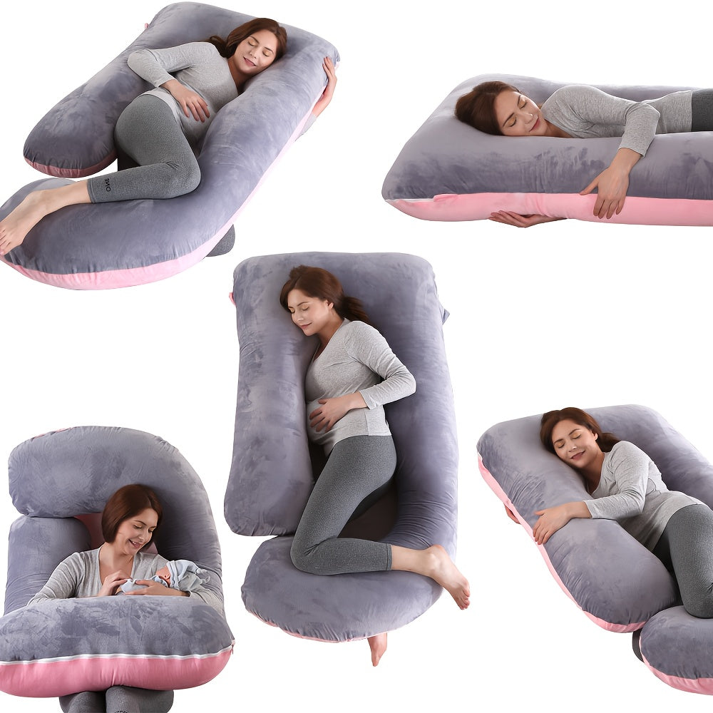 69/60 Inch J-Shape Maternity Full Body Pregnancy Pillow - Ergonomic Back &amp; Leg Support with Removable Velvet Cover, Machine Washable, More Filling, Durable Fabric for Side/Back Sleepers, Ideal for Women'S Sleep Aid &amp; Home Dec