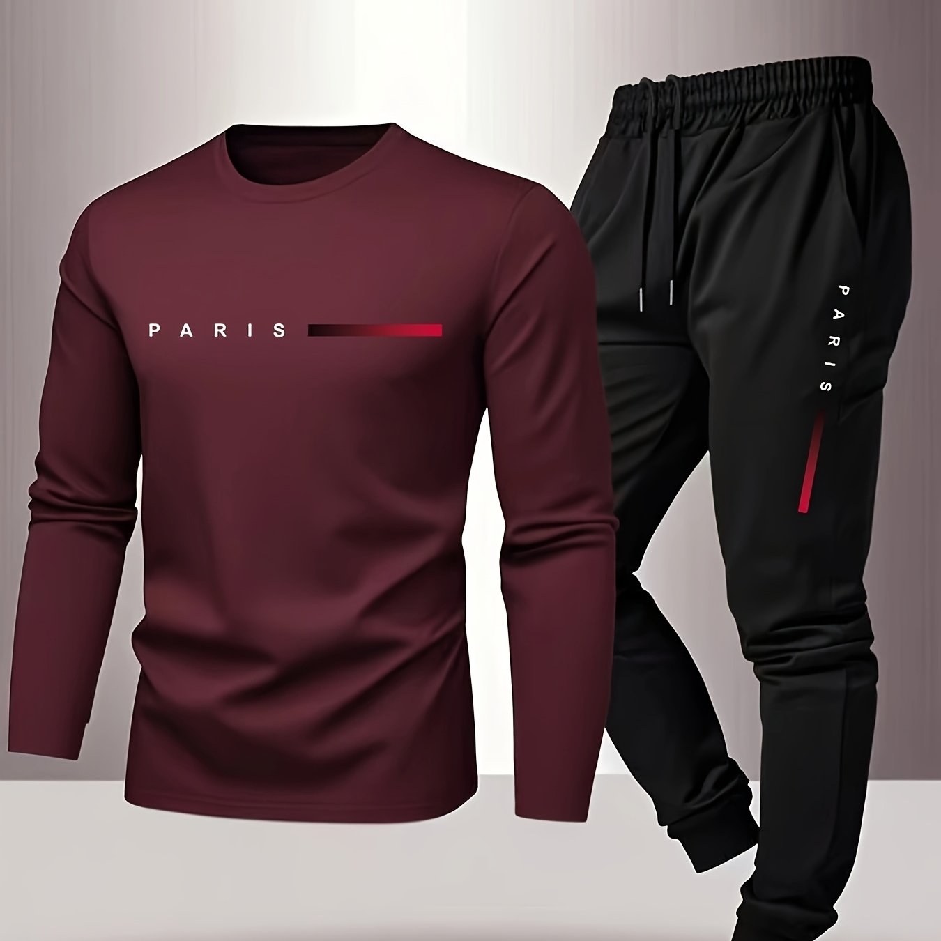 PARIS Men's Tracksuit - Red Shirt &amp; Black Jogger Pants