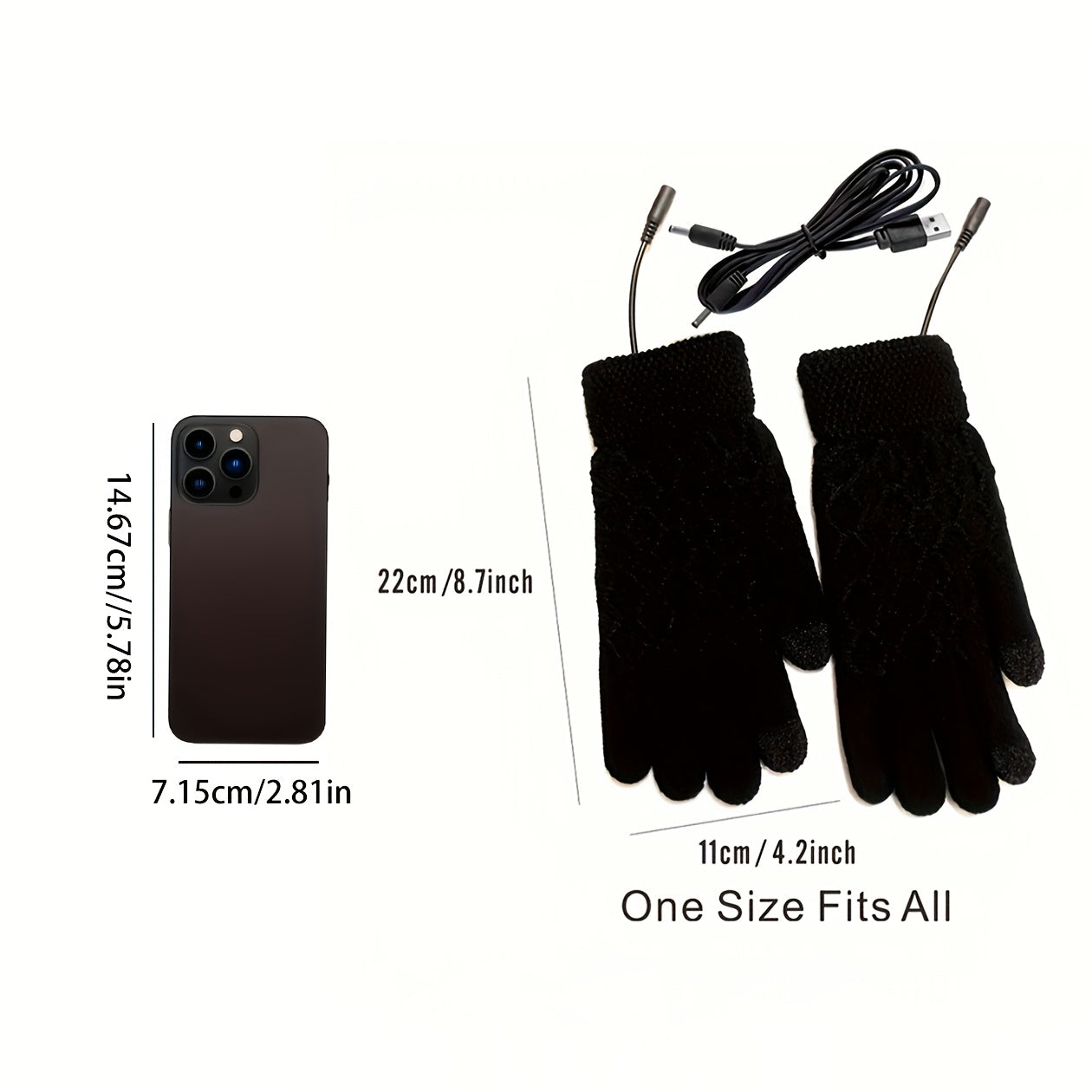 USB Interface Electronic Warmer, Male And Female Universal USB Heating Gloves Knitted Semi Heated Fingerless+Flip Heating Heater with Button Washable Design Gloves for Winter Hand Warmth Laptop Gloves, Without Battery