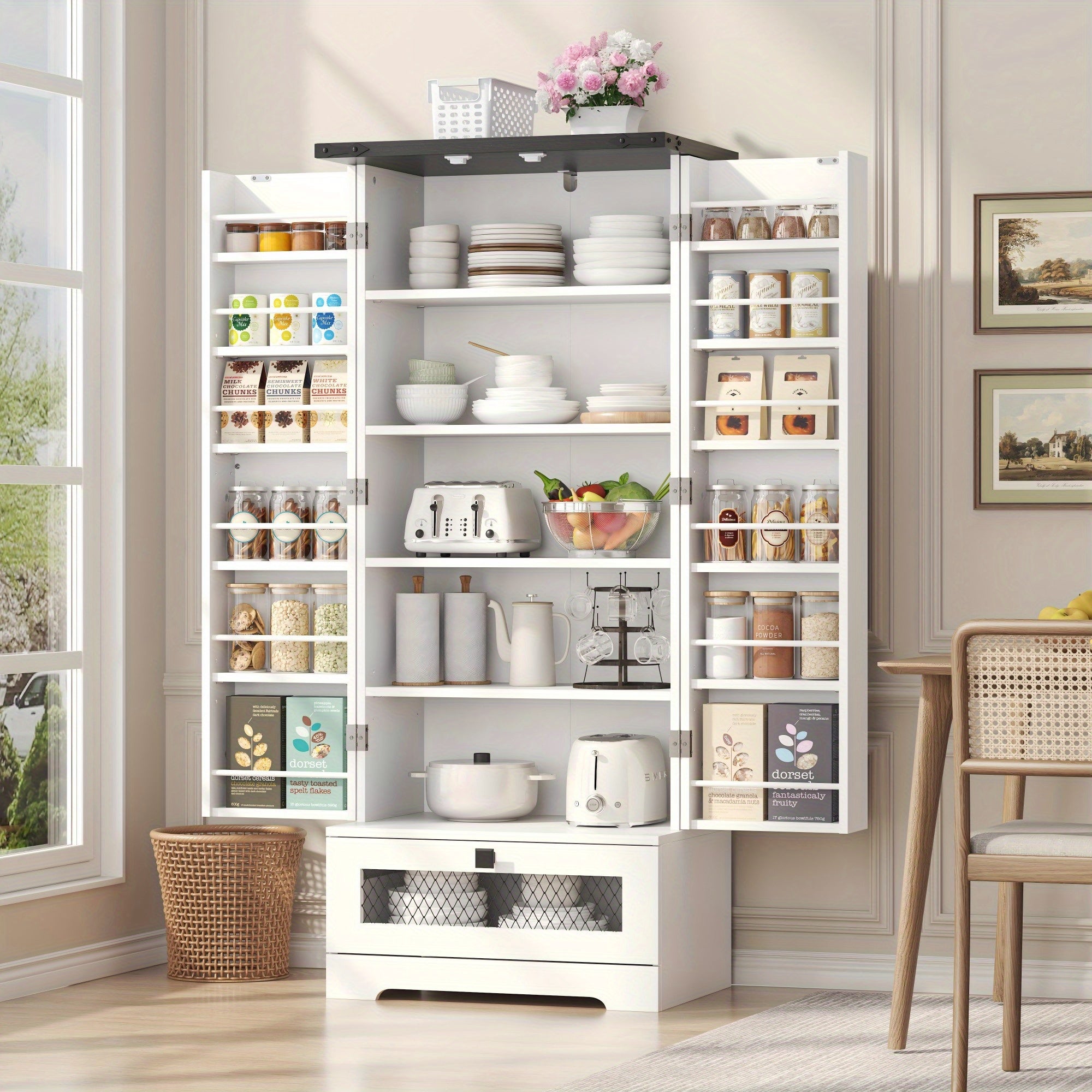 Multi-Function Kitchen Cabinet 55 With Drawers &amp; Adjustable Shelves