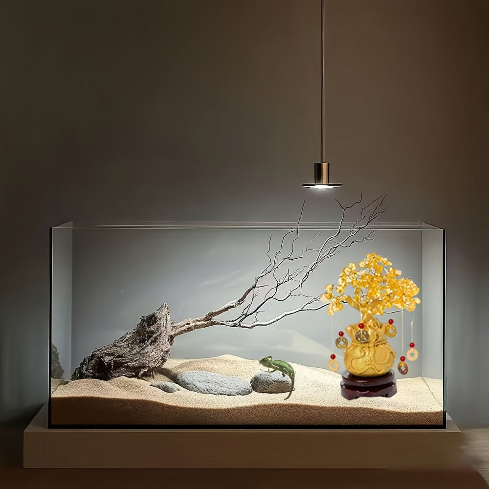 Elegant Golden Resin Wealth Tree with Natural Crystal Leaves - Attracts Prosperity & Fortune, Feng Shui-Inspired Home Decor, Unique Business Gift, Auspicious Wealth Symbol, Ideal for Reptile Habitat Tree, Feng Shui Home Decor