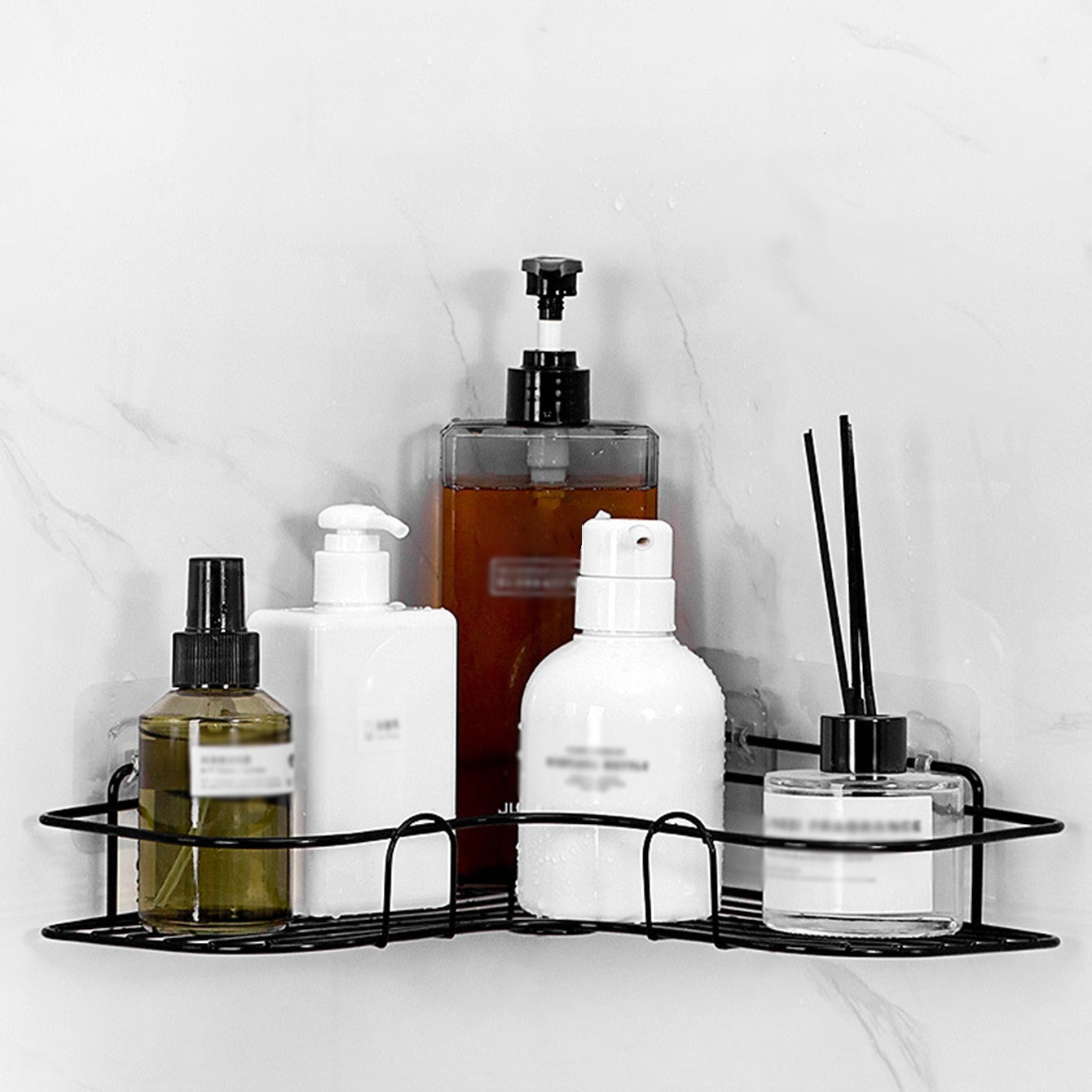 [Cast Iron Shower Shelf] 1pc Cast Iron Corner Shower Shelf - No-Drill Wall Mounted Black Wire Mesh Bathroom Storage Rack for Easy Access & Organization, Perfect for Shampoo, Conditioner, and Soap, Bathroom Storage Solution | - Daisan Mart