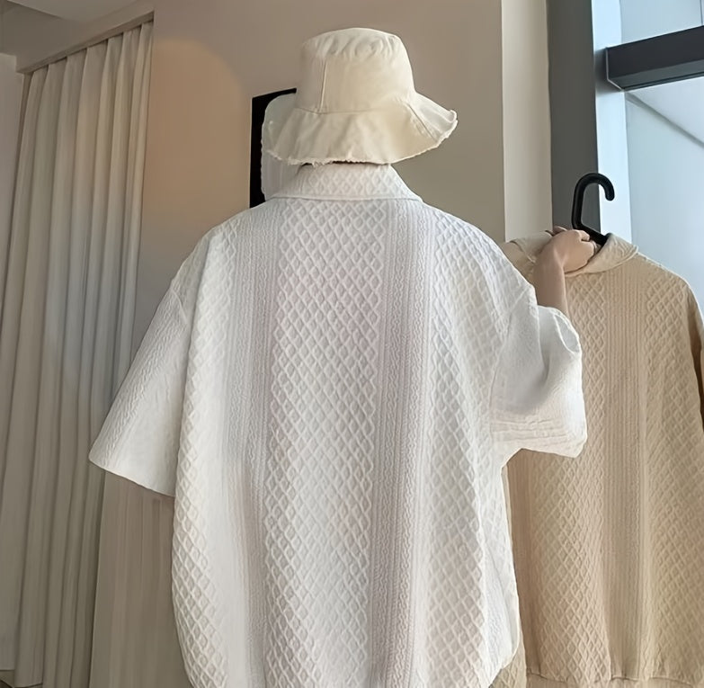 Áo Golf Nam Dáng Rộng, Họa Tiết Hình Học, Tay Ngắn