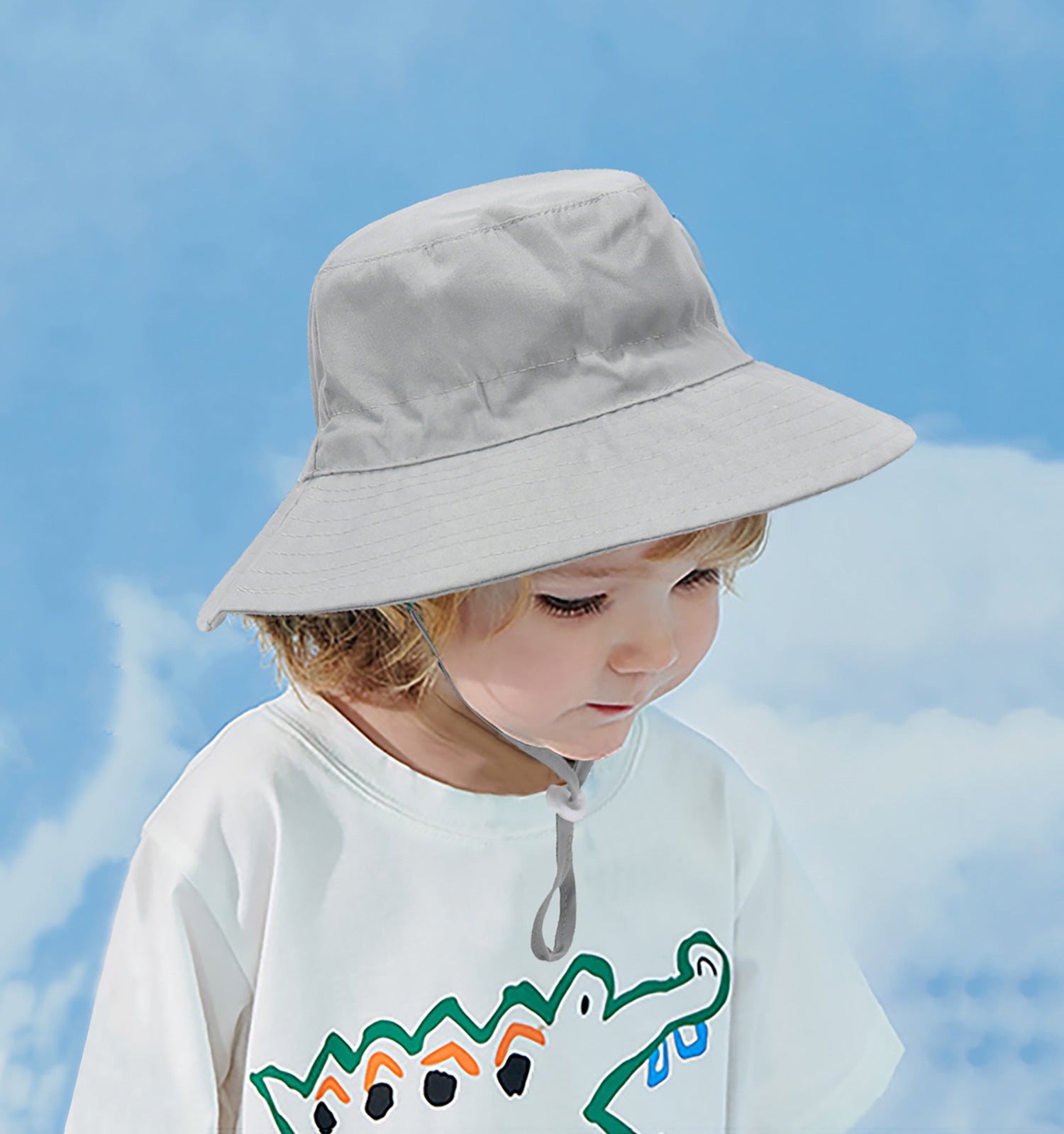 Children's Bucket Hat with Dinosaur and Octopus Print for Sun Protection