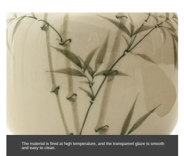 [High-Grade Pu'Er Green Tea Jar] Emerald Green Asparagus Fern Tea Jar Sealed Jar Ceramic Tea Container Moisture-Proof Chinese High-Grade Pu'Er Green Tea Warehouse