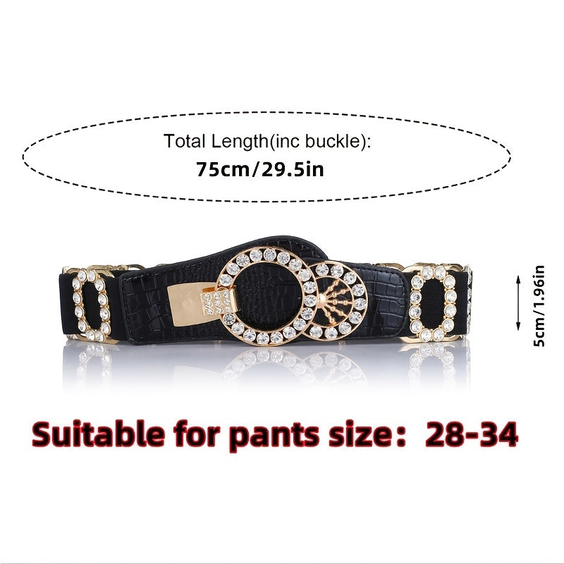 Women's Elastic Belt with Rhinestones, Luxurious Fashion