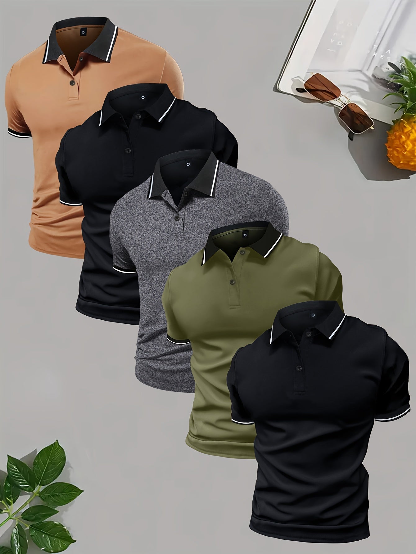 5-Piece Men's Golf Shirt, Cool V-Neck Summer
