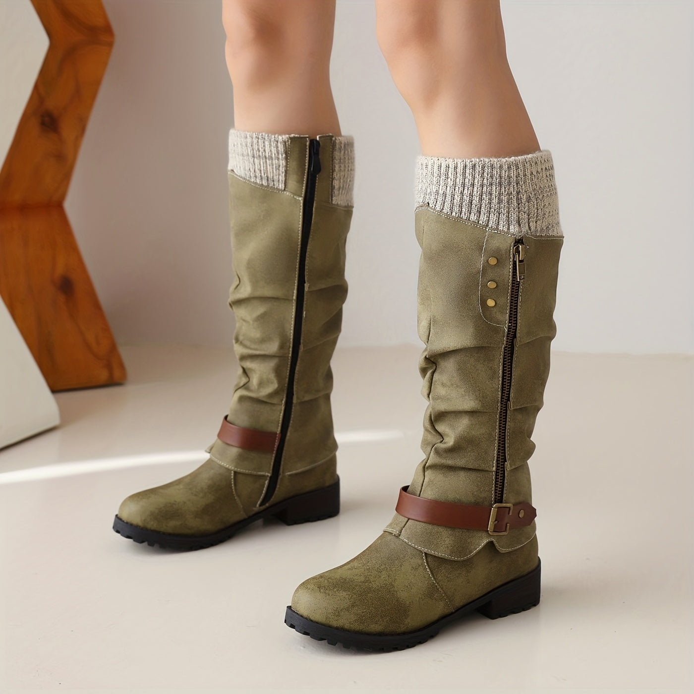 Mid-calf vintage western boots for women; warm, anti-slip, flat, cold-proof long boots in winter. - Daisan Mart