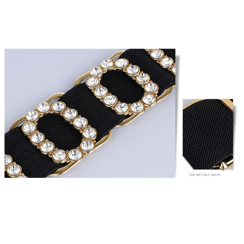 Women's Elastic Belt with Rhinestones, Luxurious Fashion