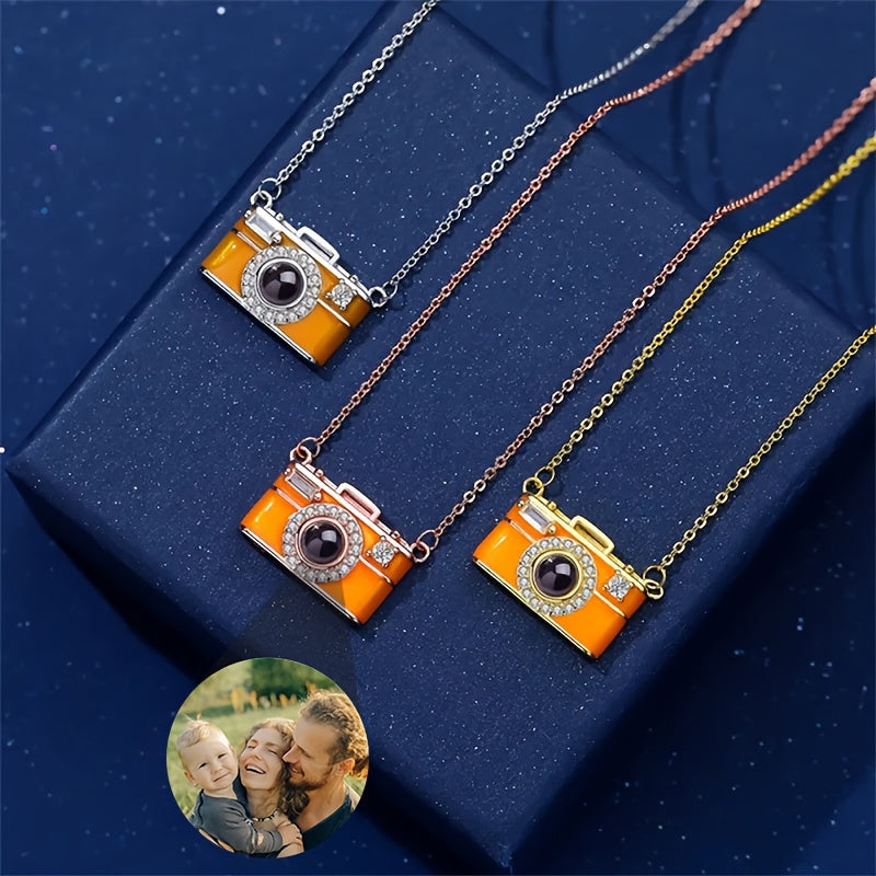 Customized Photo Projection Necklace, Camera Pendant Necklace, Built-In Personalized Image Pendant, Women'S Projection Necklace, Vintage Elegant Fashionable Jewelry, Commemorative Gift for Family And Girlfriend, Personalized