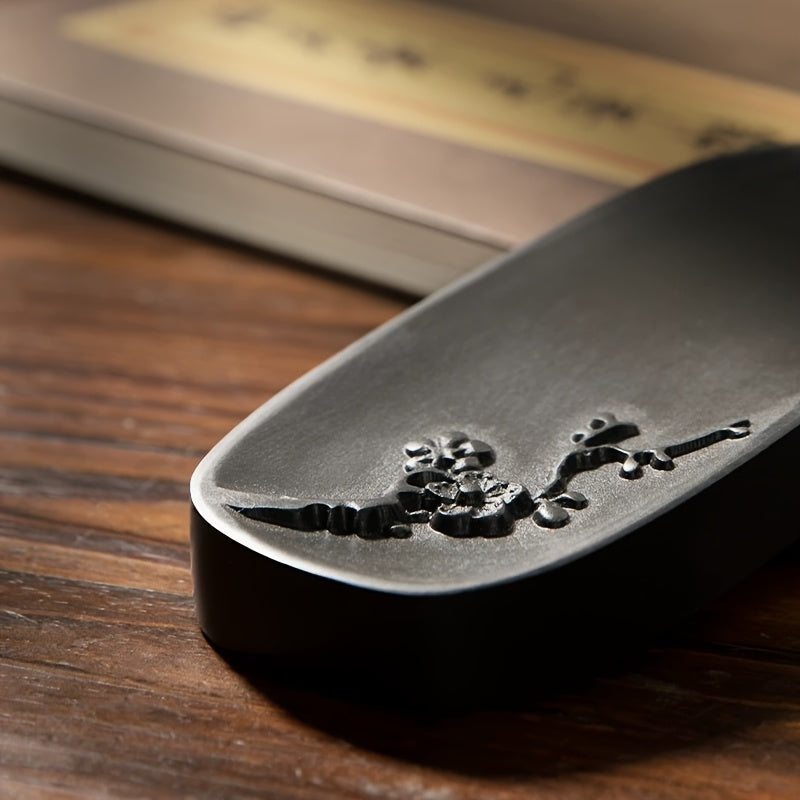 [Premium Inkstone] Premium Natural Stone Hand-Carved Plum Blossom Inkstone | Traditional Chinese Design, Smooth Writing Surface, Perfect for Calligraphy and Art Supplies, Shaoxing Stone with Ink Pool - Daisan Mart